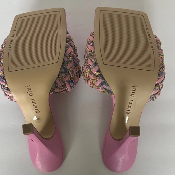 Gianni Bini Bibby woven leather corded square toe heels pink/multicolor 7.5 - Picture 10 of 11